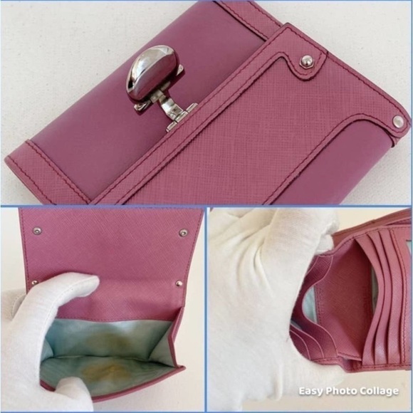 SALVATORE FERRAGAMO Vintage Gancini Compact Wallet Mauve with Chain - Picture 8 of 13